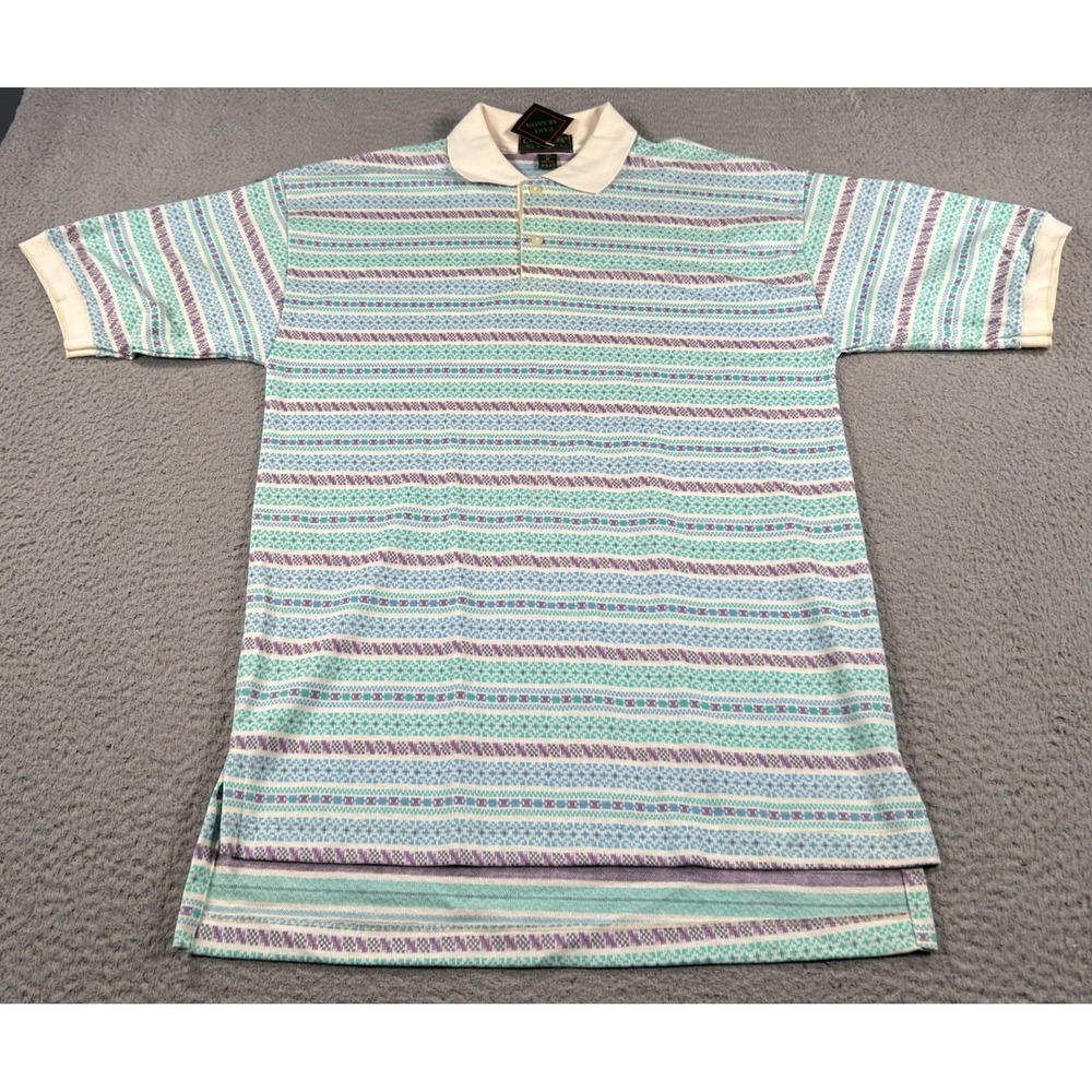 Vintage‎ Cross Creek Polo Shirt Men's Medium Green Aztec Golf Athletic Boho USA